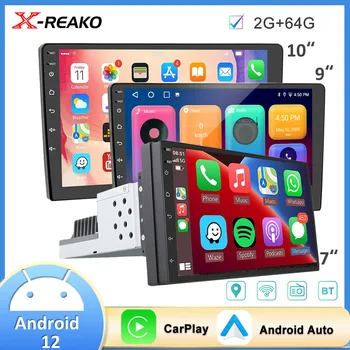 X-REAKO Автомагнитола 1 din Мультимедийный плеер WiFi CarPlay Auto Android 12 7/9/10