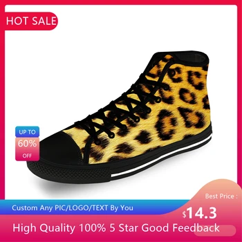  Леопардовый принт Шаблон Эстетическая повседневная ткань Мода 3D Печать Высокий Верх Холст Обувь Мужчины Женщины Легкие дышащие кроссовки
