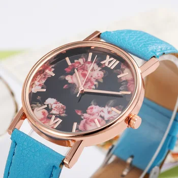 2021 Новые кожаные наручные часы Новое поступление Роза Узор Часы Для Женщин Подарок Мода Повседневные Студенческие Часы