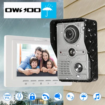 OWSOO 7-дюймовый проводной видеодомофон внутренний монитор с ИК-вырезом Непромокаемая наружная камера Визуальный домофон Двусторонняя аудио Дистанционная разблокировка