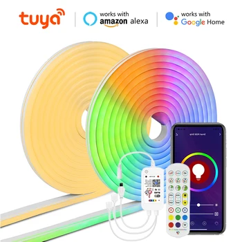 Tuya Smart Life WiFi Светодиодная неоновая лента Украшение ленты постоянного тока Alexa Google Home Теплый белый с зажимами 12 В светодиодная лента RGB неоновая вывеска