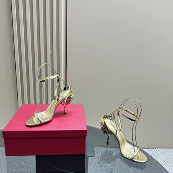Обувь для женщин Размер35-42 Сандалии из натуральной кожи Супер высокие каблуки Цветочные лодочки Слингбэки Дизайнерская обувь для вечеринок Zapatillas Mujer