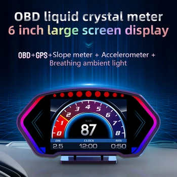 OBD + GPS HUD P24 Автомобильный OBD Проекционный дисплей HUD на борту Цифровой спидометр Температура воды Расход топлива Измеритель уклона