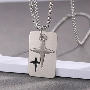 2023 Новая мода Титановое стальное ожерелье с крестом Личность Простая двойная цепочка ключицы Звезда для мужчин и женщин
