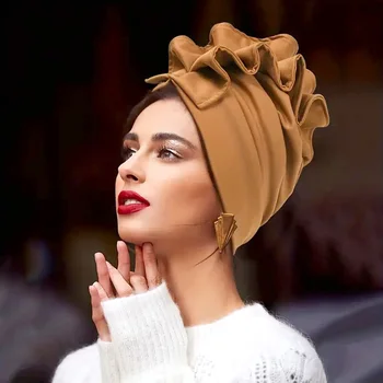 Богемия плиссированный цветочный тюрбан элегантный эластичный легкий шапочка шапочка однотонный узел крестовина обертывает мусульманский женский платок
