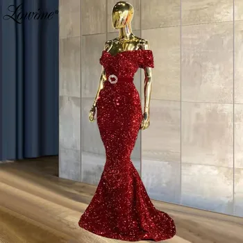 Вечерние платья русалки с пайетками Бордовое платье для вечеринок с открытыми плечами для свадеб 2022 Формальные длинные выпускные платья Арабский Дубай Одежда