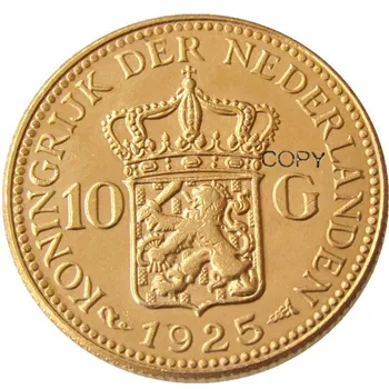 Нидерланды 1925 Вильгельмина I, 10 гульденов Позолоченная декоративная монета