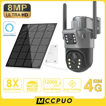 Mccpuo 4K 8MP 4G Dual Lens PTZ Солнечная камера Двойные экраны PIR Отслеживание человека На открытом воздухе WIFI Безопасность CCTV Наблюдение IP-камера
