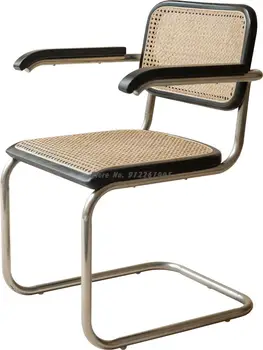 Обеденный стул в стиле ретро, скандинавская сетка, красный ротанговый стул, простой бытовой стул из массива дерева, спинка, подлокотник, легкая, роскошная, средневековая, старинная