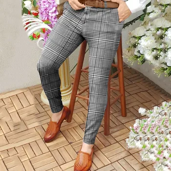 Мужские новые уличные брюки в клетку Модные мужские тонкие повседневные брюки Винтажные брюки в стиле пэчворк в прямую полоску Pantalon Homme