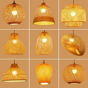 Современная натуральная плетеная люстра из ротанга бамбуковый абажур фонарь подвесной светильник столовая ресторан подвесной светильник E27