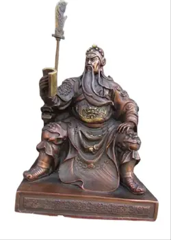 Бесплатная доставка 22 см китайский китайский фэншуй красный медный дракон гуань гун гуань юй воин бог статуя