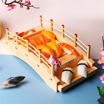 Японская деревянная арка лодки для суши Суши Бридж Лодки Блюдо для сашими Приготовление блюд из сухого льда Лодка-дракон Суши Ассорти