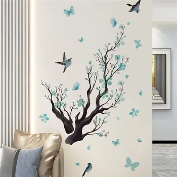 Синие цветочные ветви Птицы Наклейки на стены Цветы Наклейки на стену Фон гостиной Домашний декор Обои Спальня Детские обои