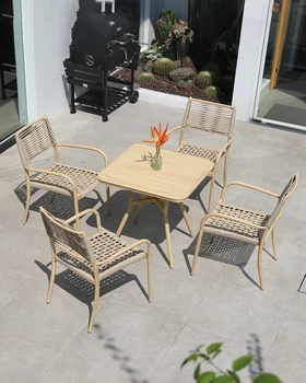 Уличные столы и стулья, терраса для проживания в семье во дворе, стулья из ротанга для отдыха, открытый сад, простое искусство из ротанга, имитация дерева
