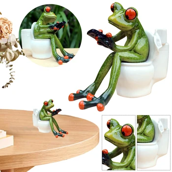 Лягушка, играющая на телефоне, украшение, смоляные лягушки, сидящие на туалетных фигурках, креативные забавные лягушки, игровые скульптуры для телефона, украшение дома