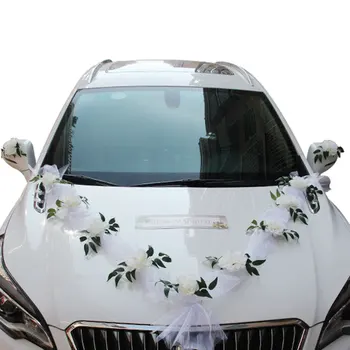 Красивая атмосфера со свадебным цветочным украшением автомобиля Экологически чистое искусственное цветочное украшение Q11 Белый