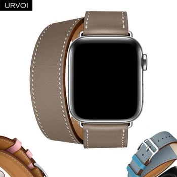URVOI Двойной ремешок для apple watch ultra 1 2 series 9 8 7 6 SE 5 4 3 ремешок для iwatch ремень мягкая натуральная кожа петли накидки