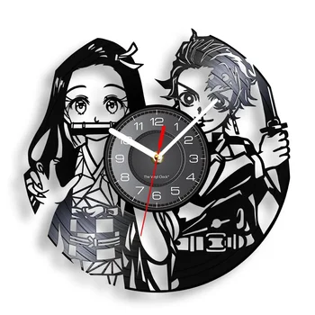 Demon Slayer Kimetsu no Yaiba Виниловая запись Настенные часы для спальни Аниме Домашний декор Часы Настенные часы Японская манга Любители Подарок