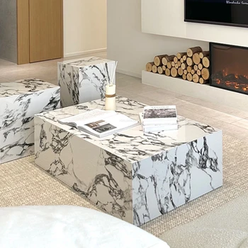 Итальянский сланец Журнальные столики Дизайнерский угловой стол Nordic Home Квадратный приставной столик Комбинация Светлая роскошная мебель для гостиной L