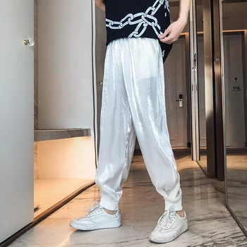 2022 Блестящие шелковистые модные шаровары Мужчины Женщины Harajuku Повседневные свободные джоггеры Брюки в корейском стиле Уличная одежда