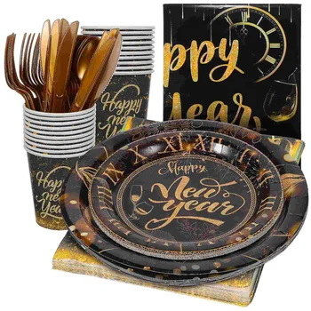 Новый год Черное золото Бумажные стаканчики Салфетки Посуда Принадлежности для вечеринок Украшения Декоративные тарелки на день рождения Годы