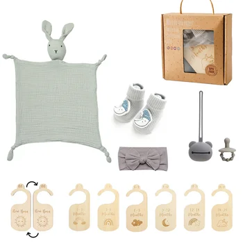 Детский двухсторонний хлопковый деревянный набор игрушек подарки хлопчатобумажная коробка одеяло для новорожденных ванна крючком погремушки кисти браслет полотенце душ подарок