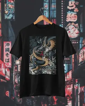 Винтажная футболка с изображением дракона Японская эстетическая рубашка Татуировка Художественная одежда Острая одежда Одежда в стиле ретро Мягкая одежда в стиле гранж Япония Streetwe