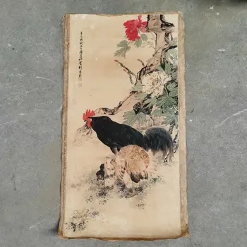Китайский старый свиток Лю Куйлин - Рисование курицы Рисовая бумага Рис Картина Срез