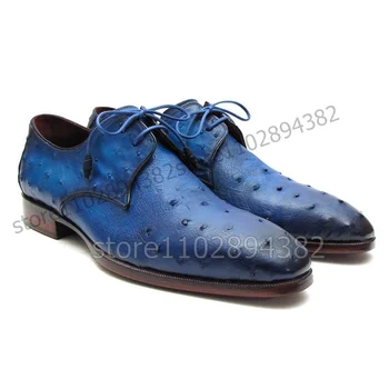 Синий градиентный цвет страусиный узор мужчины дерби обувь мода на шнуровке мужская обувь роскошная ручная работа вечеринка банкет мужская классическая обувь