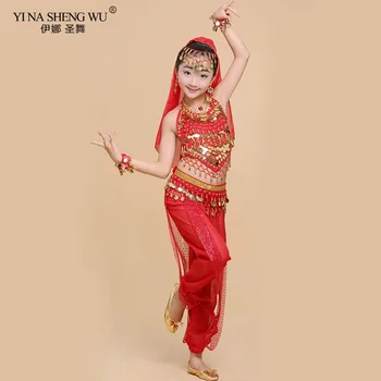Детский набор костюмов для танца живота Восточные танцевальные костюмы Девушка Египет Болливуд Индийская одежда для танца живота Индия 6 цветов Танцевальный набор