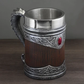 Чаша из дыхания дракона викингов: кружка из смолы и стали с рубиновым камнем для эпических напитков