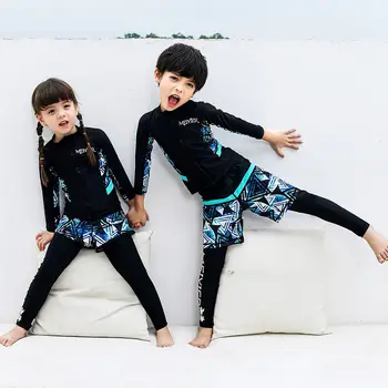 Мальчики Девочки Мусульманские купальники Исламские дети Тройки с длинным рукавом Арабский Ислам Пляжная одежда Купальник Дайвинг