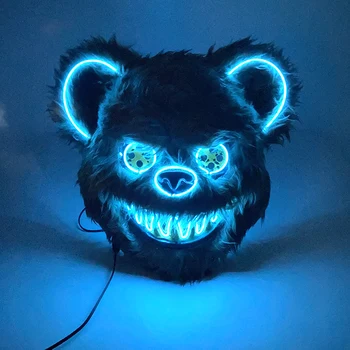Плюшевый черный бурый медведь маскировка маска косплей кровавый медведь маска светящаяся светодиодная неоновая маска для вечеринок на Хэллоуин