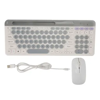 Беспроводная клавиатура Мышь Набор Перезаряжаемые круглые колпачки для клавиш в стиле ретро 2.4G Беспроводная Bluetooth Двухрежимная клавиатура Мышь Комплект