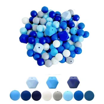 95 шт. 15 мм синие силиконовые бусины навалом для изготовления брелков - граненые геометрические многоугольные бусины