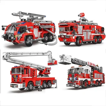  Симуляция Городской пожарный Спасательная инженерная машина Подвижный строительный блок Модель машины Набор Игрушки для детей Рождественский подарок