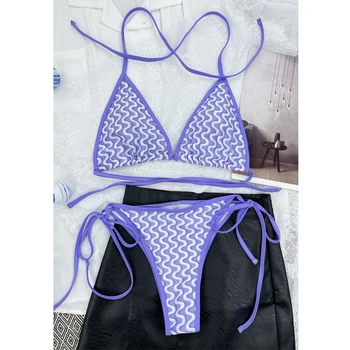 Мини пляжная одежда танкини бикини Фиолетовая повязка с рисунком волны Bikini mujer 2023 Купальник для женщин cupshe Biquinis mujer
