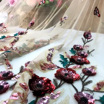 Тюль Кружевная Ткань Для Женщин Платье Vestidos Telas Por Metro Tissu High End 3D Пайетки Вышивка Цветок Свадебное Платье Сетчатая Ткань