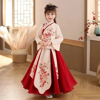 Дети Милая вышивка Древний Ханьфу Китайский Прекрасный Традиционный Платье Принцессы Дети Исполняют Костюмы Девушки Тан Костюм