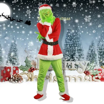 зеленый волос монстр санта-клаус костюм набор рождественский взрыв вечеринка взрослый детский костюм косплей хэллоуин страшный монстр одежда