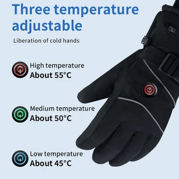 DC Перезаряжаемая электрическая грелка для рук с подогревом 3 уровня нагрева Перчатки с подогревом Зимние лыжные перчатки Ветрозащитные перчатки с подогревом с сенсорным экраном