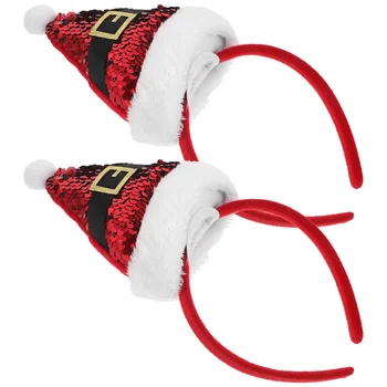  Санта Шапка Повязки на голову, 2 шт. Рождественская шапка Волосы Рождественские резинки для волос с пайетками Аксессуар для вечеринки для детей