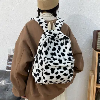 Портативная сумка с животным принтом Женская мода Плюшевые сумки через плечо Студенческий рюкзак