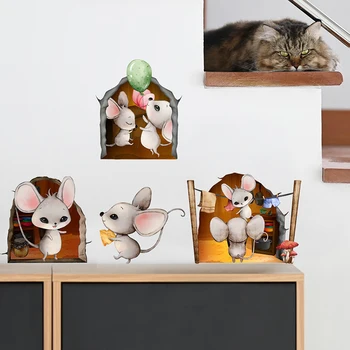 3D мышь дыра настенные наклейки декоративные наклейки на стену забавные наклейки с животными для детской комнаты, спальни, детской комнаты, декора классной комнаты