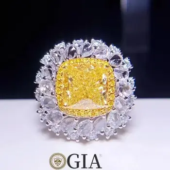 CH2023 GIA Бриллиантовое кольцо 3,00 карата 18-каратное золото Фантазийные светло-желтые бриллианты Свадебные женские помолвочные женские кольца для женщин Кольцо с бриллиантами