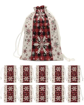 Рождественская снежинка Клетчатая сумка для конфет Подарочный пакет Санта-Клауса Сумка на шнурке Рождественские украшения для домашних подарочных держателей