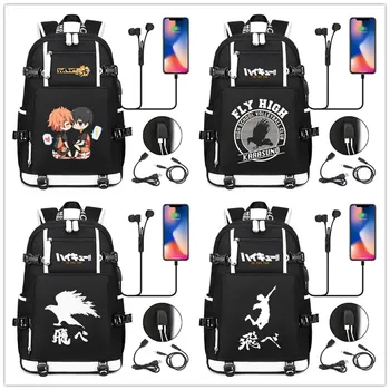 Haikyuu!! Karasuno Koukou холщовый рюкзак дорожная сумка Школьная сумка USB-зарядка Сумка через плечо Hinata Shoyo Спортивные сумки для ноутбука