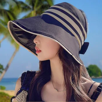  Черная резиновая шляпа от солнца Женская корейская модель 2022 Лето 2022 Солнцезащитная маска для лица Верхняя шляпа Шляпа с широкими полями Защита от ультрафиолета Шляпа от солнца