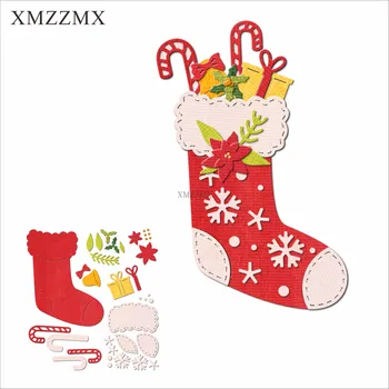 XMZZMX Shadow Рождественские носки Металлические режущие штампы для изготовления карт Тиснение Бумага Высечки Наборы Альбомы Поделки Шаблоны Трафареты